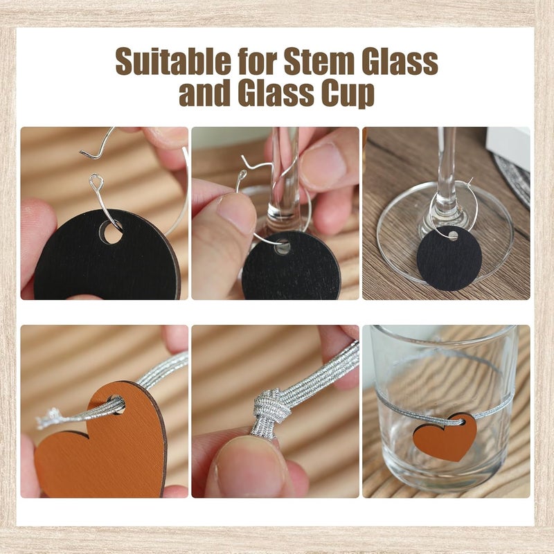 Temlum 60pcs Wine Glass Charms, Wood Wine Charms for Stem Glasses & Glass Cups Drink Markers Cup Identifiers for Birthday, Wedding Party Favors - Image 3